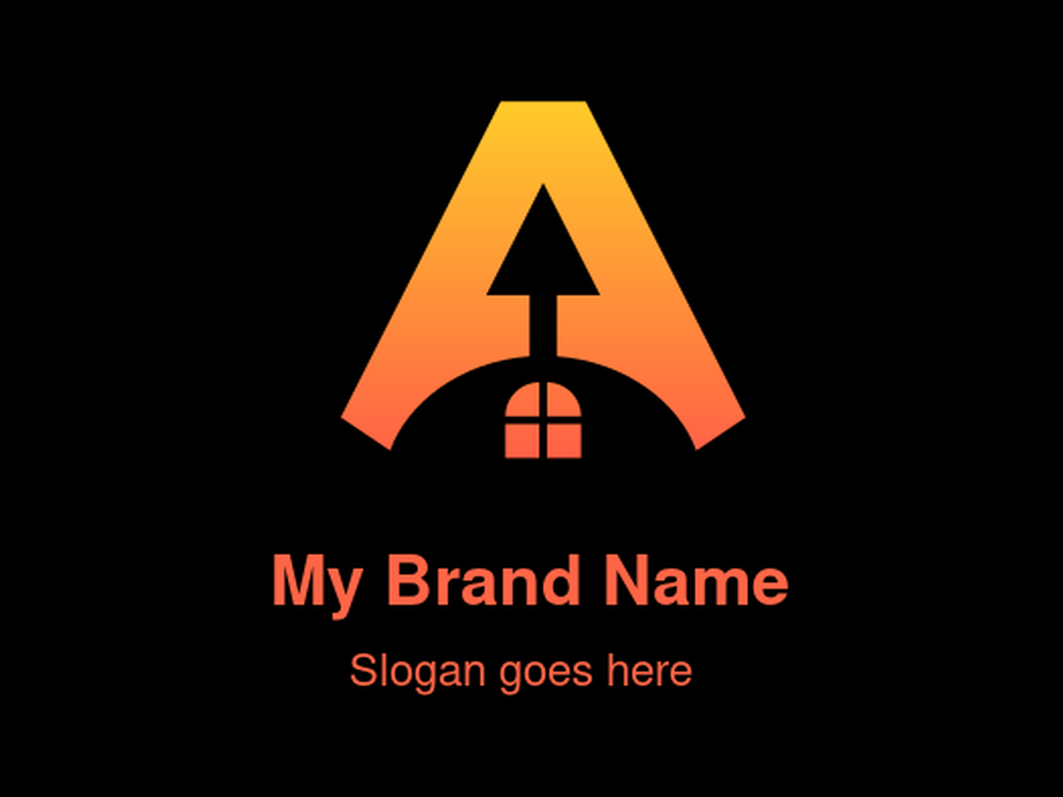Gradient Orange Letter A House Logo - Modern Symbol with Upward Arrow for Real Estate Growth, Home Improvement, Property Investment, or Sustainable Living Solutions